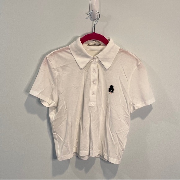 Alice + Olivia Erma Stace Face White Polo Shirt M - Picture 2 of 4
